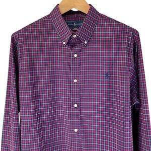 Polo Ralph Lauren Slim Fit Performance Shirt Mens XL Pink Navy Plaid Button Down